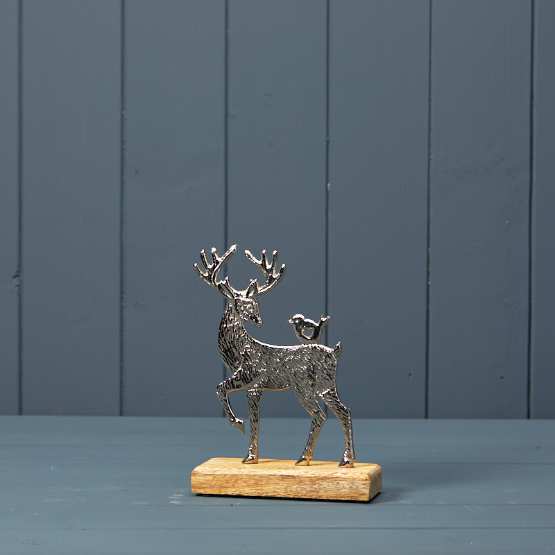 Metal Reindeer on Wooden Base (17cm) detail page